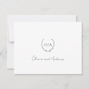 Classic Monogram Wreath Crest Elegant Wedding Thank You Card