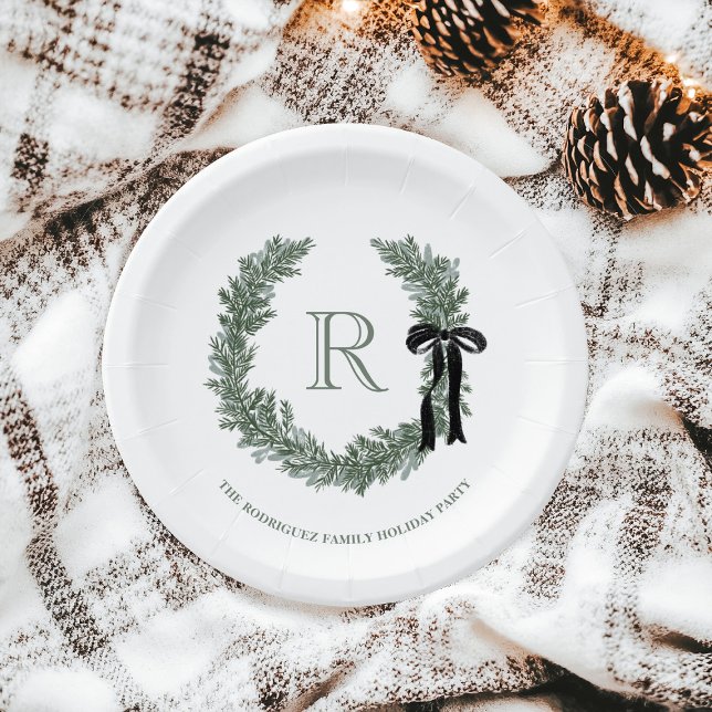 Classic Monogram Wreath Crest Paper Plate (Creator Uploaded)