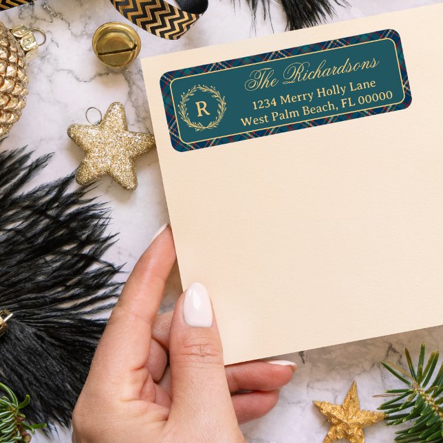Classic Monogram Wreath Green Plaid Christmas (Creator Uploaded)