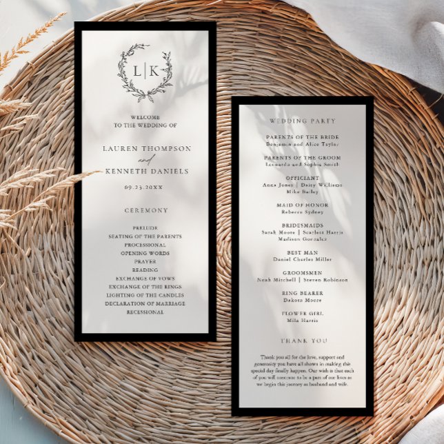 Classic Monogram Wreath Wedding Program (Creator Uploaded)