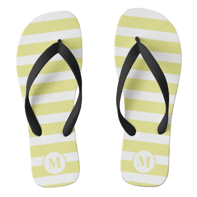 Classic Monogram Yellow  and White Stripes Flip Flops (Footbed)