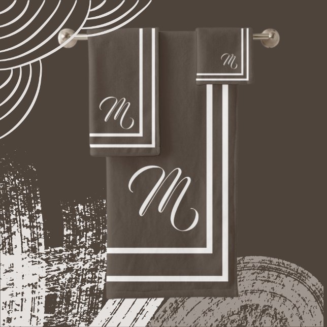 Classic Monogramed Rich Dark Brown/White  Bath Towel Set (Creator Uploaded)