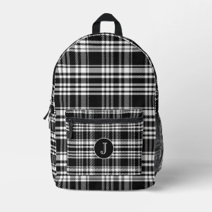 Classic Monogrammed Black and White Plaid Printed Backpack
