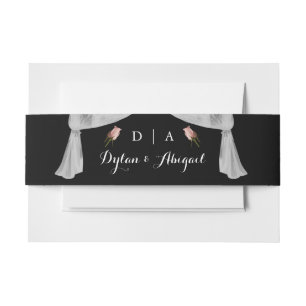 Classic Monogrammed Blk w/Rose Wedding Belly Band Invitation Belly Band