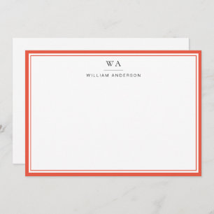Classic Monogrammed Dark Orange Stationery Note Card