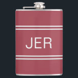 Classic Monogrammed Initials Drink Red For Him Hip Flask<br><div class="desc">Three Initial Monogrammed stainless steel flasks are timeless, classic and stylish. Our Unique design is the perfect personalized gift for that special occasion. Shop our integrated collection of coordinating colours and golf - sports accessories. Custom personal monogrammed initials are added to a crimson red background with white shadowed font and...</div>