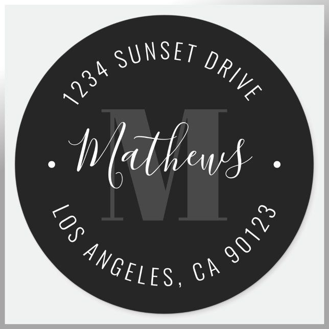 Classic Monogrammed Name & Circular Text | White Classic Round Sticker (Creator Uploaded)