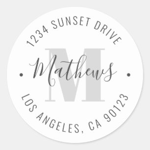 Classic Monogrammed Name & Circular Text   White Round Sticker