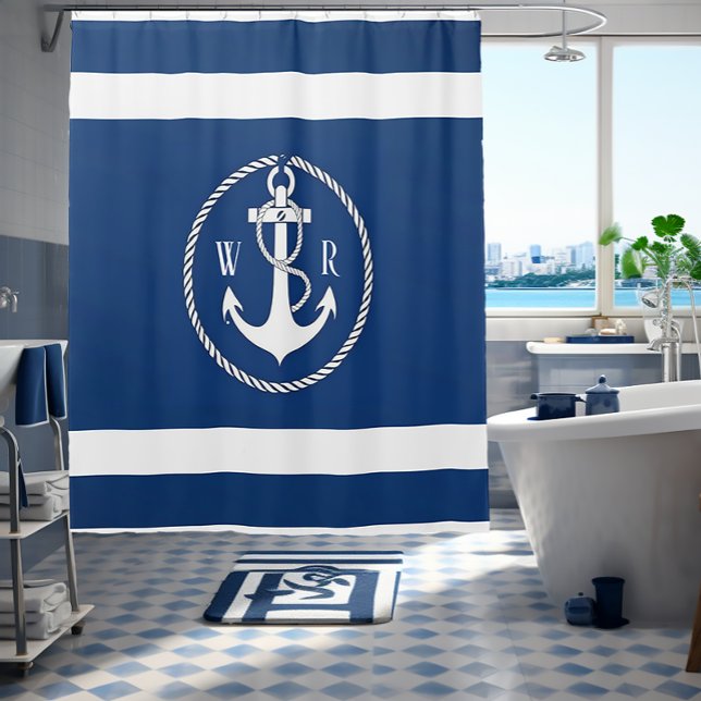 Classic Monogrammed Nautical Navy Blue and White  (Creator Uploaded)