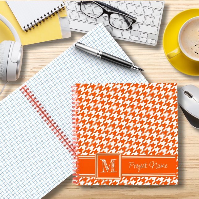 Classic Monogrammed Orange Houndstooth Graph Paper Notebook (Creator Uploaded)
