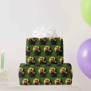 Classic Moonlit Haunted House with Witch & Ghosts Wrapping Paper
