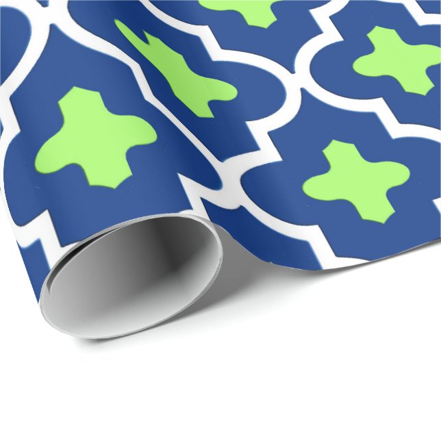 Classic Moroccan Tile, Cobalt Blue and Lime Wrapping Paper (Roll Corner)