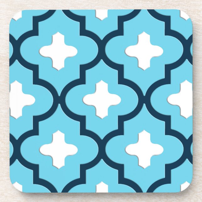 Classic Moroccan Tile, Indigo and Sky Blue Coaster (Front)