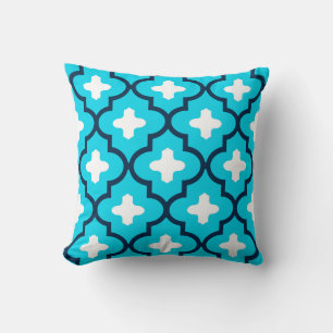 Classic Moroccan Tile, Indigo and Sky Blue Throw Pillow