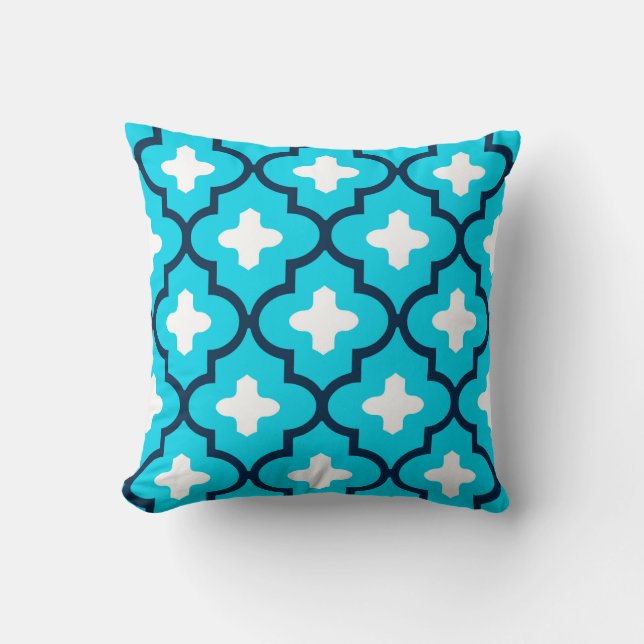 Classic Moroccan Tile, Indigo and Sky Blue Throw Pillow (Front)