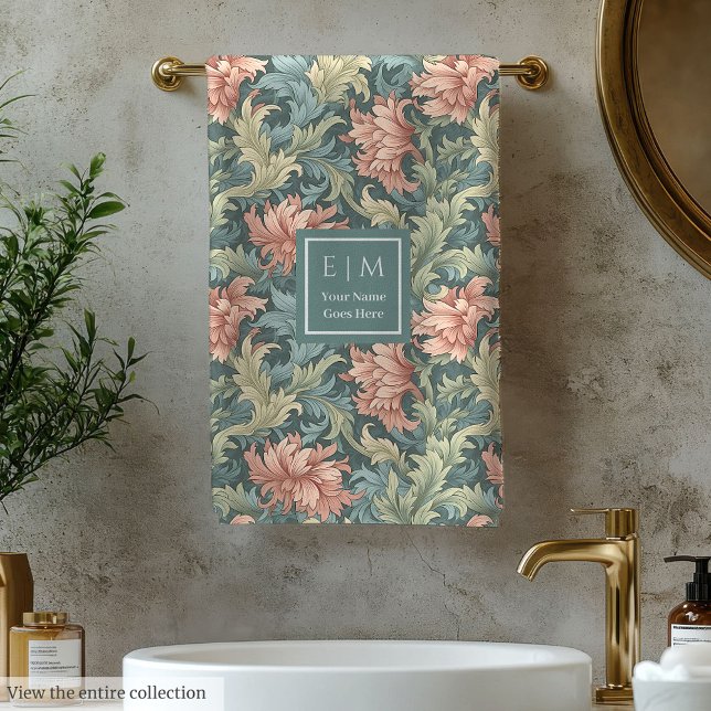 Classic Morris Inspired Pastel Floral Custom Name Bath Towel Set (Classic Morris Inspired Pastel Floral Custom Name)