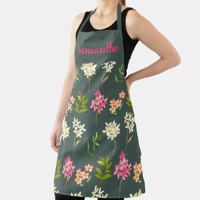 CLASSIC MOSS GREEN FLORAL PATTERN  APRON (Insitu)