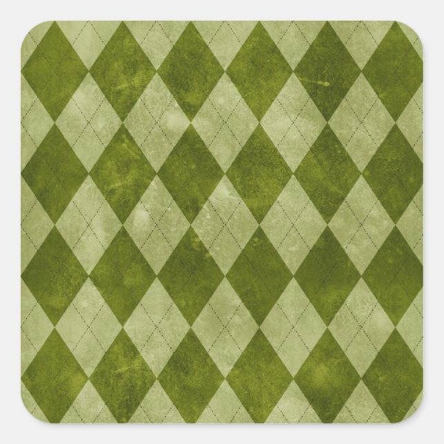 Classic Mossy Green Argyle Geometric Pattern Square Sticker (Front)