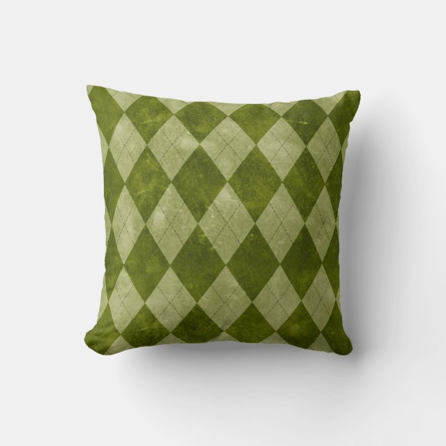 Classic Mossy Green Argyle Geometric Pattern Throw Pillow (Front)