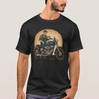 Classic Motor Mechanic with Vintage Motorcycle T-Shirt