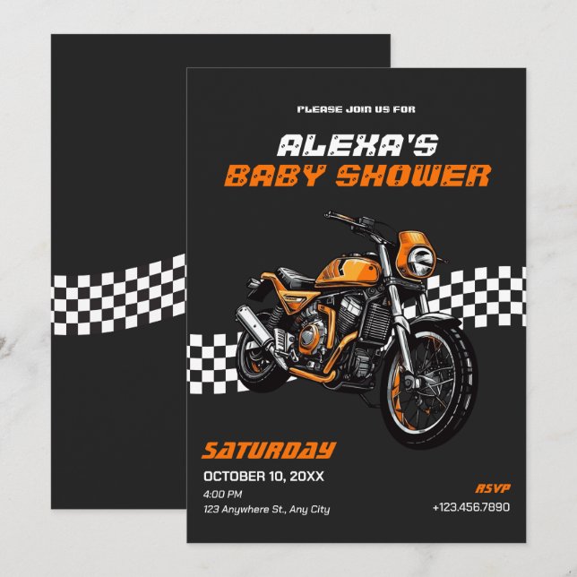 Classic motorbike baby shower invitation (Front/Back)