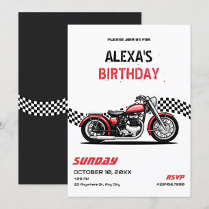 Classic motorbike birthday invitation