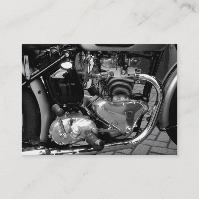 Classic Motorbike Engine, Mini Photo Business Card (Front)