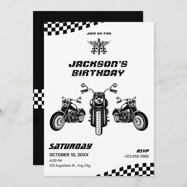 Classic motorbike mechanic birthday invitation (Front/Back)