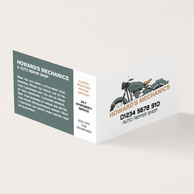 Classic Motorcycle, Auto Mechanic/Repairs Detailed Business Card (Outside)