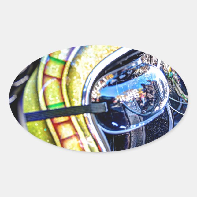 Classic motorcycle helmet oval sticker (Front)