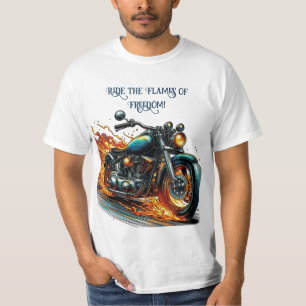 Classic Motorcycle in Motion with Flames T-Shirt