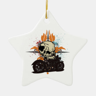 Classic Motorcycle Skull With Paint Splashes Ceramic Ornament