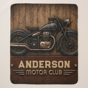 Classic Motorcycle Vintage Motor Club Rustic Sherpa Blanket