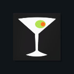 Classic Movie Martini Stretched Canvas (larger)<br><div class="desc">This Classic Movie Martini Stretched Canvas (black) features a black background and the image of a white silhouette of a martini glass. Inside the glass is a glorious green olive with an orange pimento. This is a fun piece of wall art for everyone who wishes they were a character in...</div>