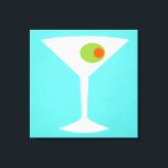 Classic Movie Martini Stretched Canvas (turquoise)<br><div class="desc">This Classic Movie Martini Stretched Canvas features a turquoise background and the image of a white silhouette of a martini glass. Inside the glass is a glorious green olive with an orange pimento. This is a fun piece of wall art for everyone who wishes they were a character in a...</div>