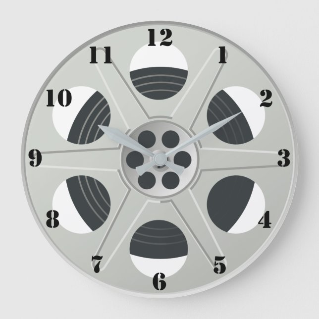 CLASSIC MOVIE REEL (WITH BLACK NUMERALS) LARGE CLOCK (Front)
