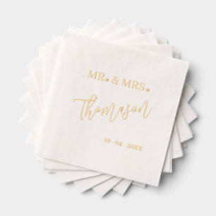 Classic Mr and Mrs Wedding Day Date Rose Gold Foil Napkins