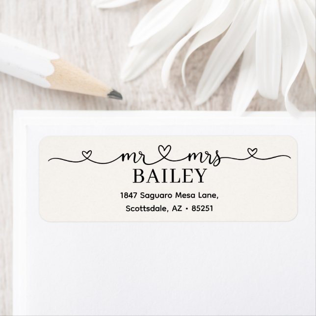 Classic Mr Mrs Heart White Wedding Return Address (Insitu)