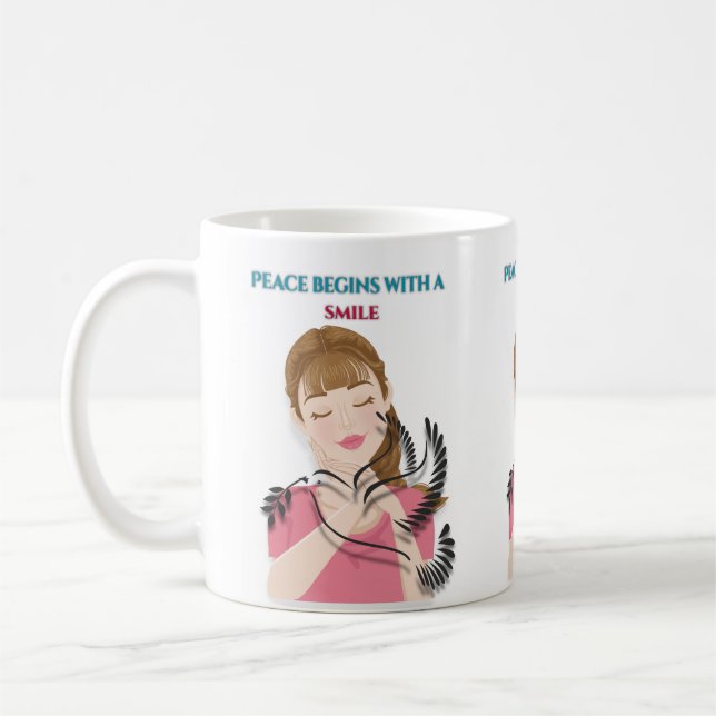 Classic Mug, 11 oz Peace Begins with a Smile Mug – (Left)