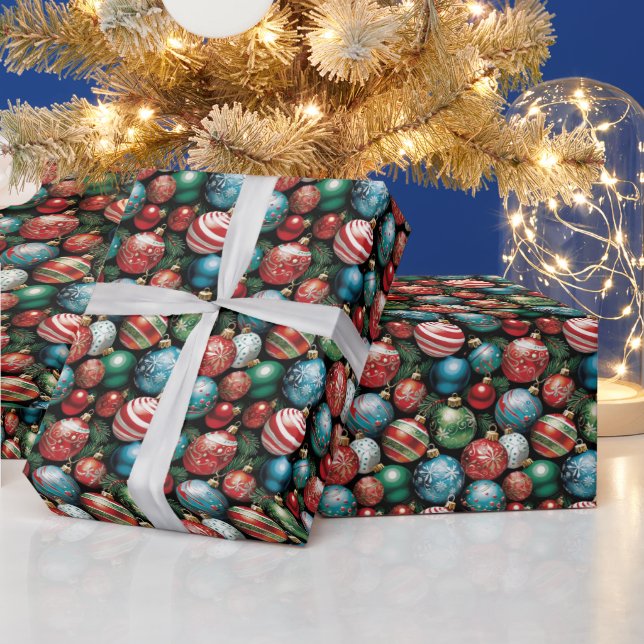 Classic Multi Coloured Chrismas Ornaments Wrapping Paper (Holidays)