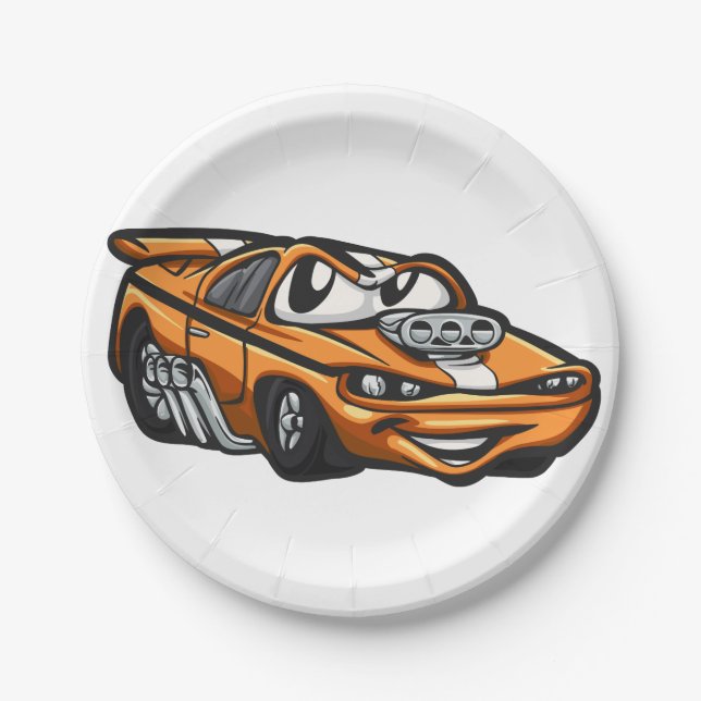 Classic muscle car cartoon  - Choose back colour Paper Plate (Front)