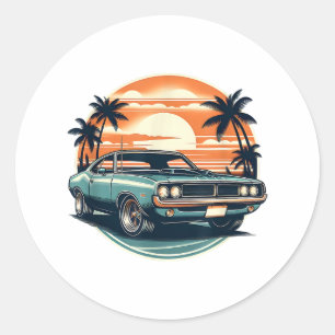 Classic Muscle Car Retro Vintage Style Classic Round Sticker