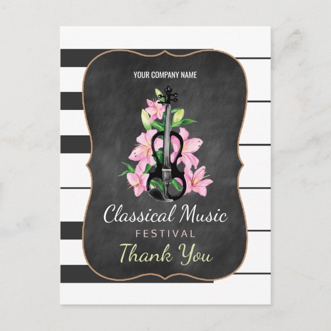 Classic Music Festival Chalkboard Thank You Postcard (Front)