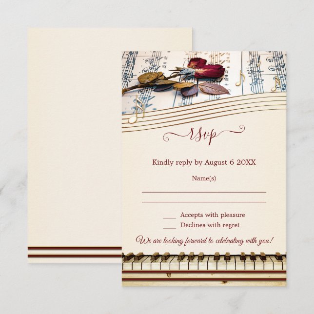 Classic Music Themed Wedding RSVP Card (Front/Back)