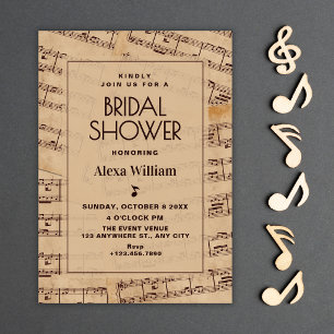 Classic musical notes sheet bridal shower invitation