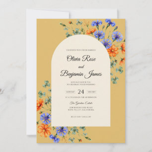 Classic Mustard Azure Wildflower Wedding Invitation