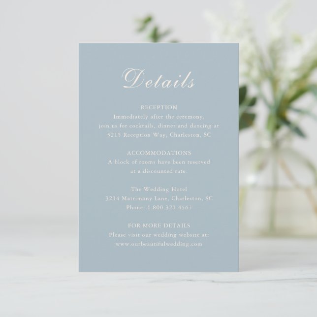 Classic Muted Blue Elegant Wedding Enclosure Card (Standing Front)