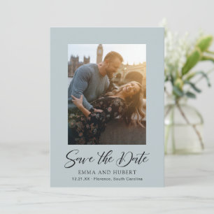 Classic Muted Blue Photo Elegant Wedding Save The Date