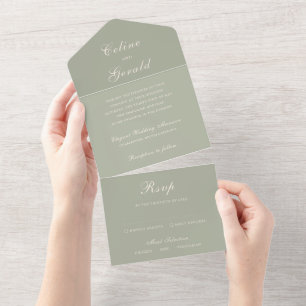 Classic Muted Green Elegant Wedding All In One Invitation