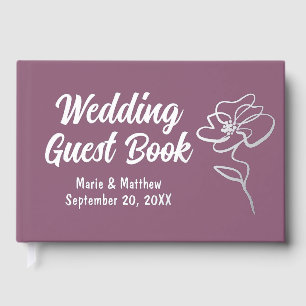 Classic Muted Plum Floral Sketch Foil Guestbook